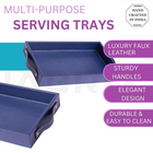 Vegan Leather Rectangular Serving Tray with Handles Blue