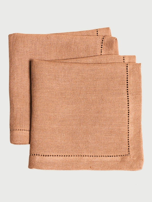 Spice Herringbone Linen Table Napkins | Set of 2