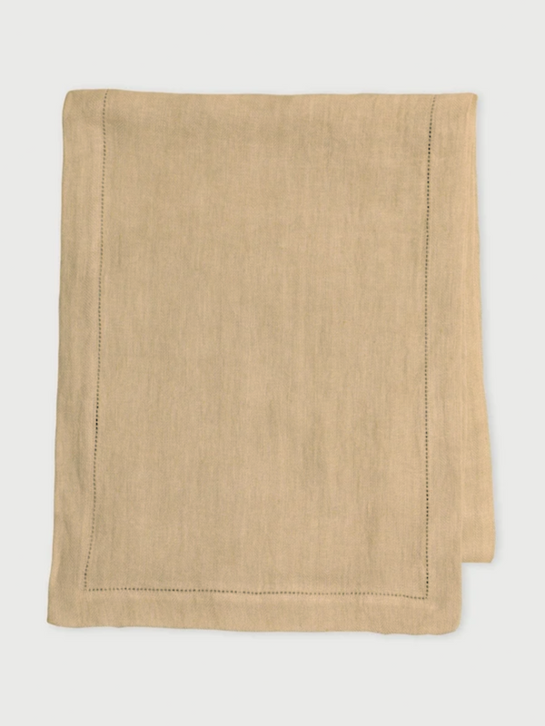 Sand Herringbone Linen Table Runner