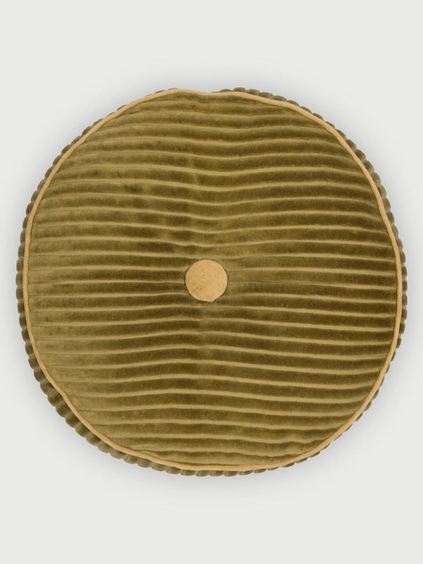 Luna Olive Velvet Round Cushion