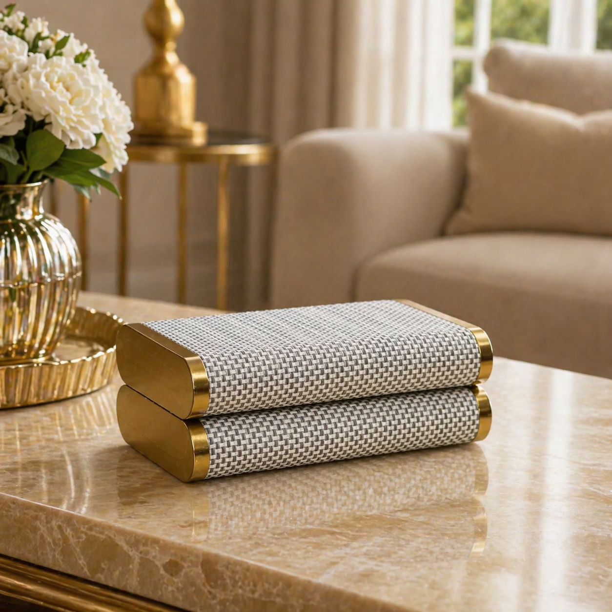 Luxury Time Piece/Jewel Box - Beige and Gold