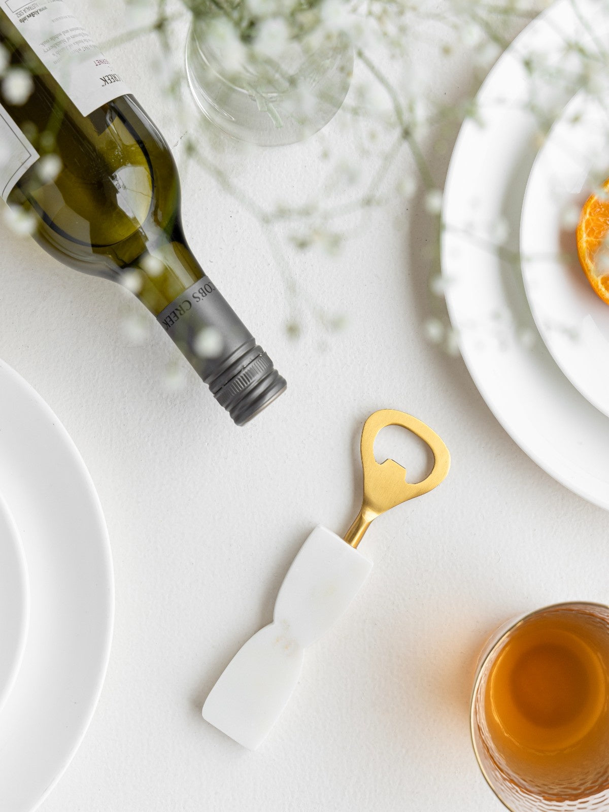 Metal Bar Set with Marble Handles – Set of 6 | Includes Bottle Stopper Bottle Opener Jigger Wine Opener Swizzle Sticks & Ice Scoop | Elegant Bartender Kit for Home & Professional Use