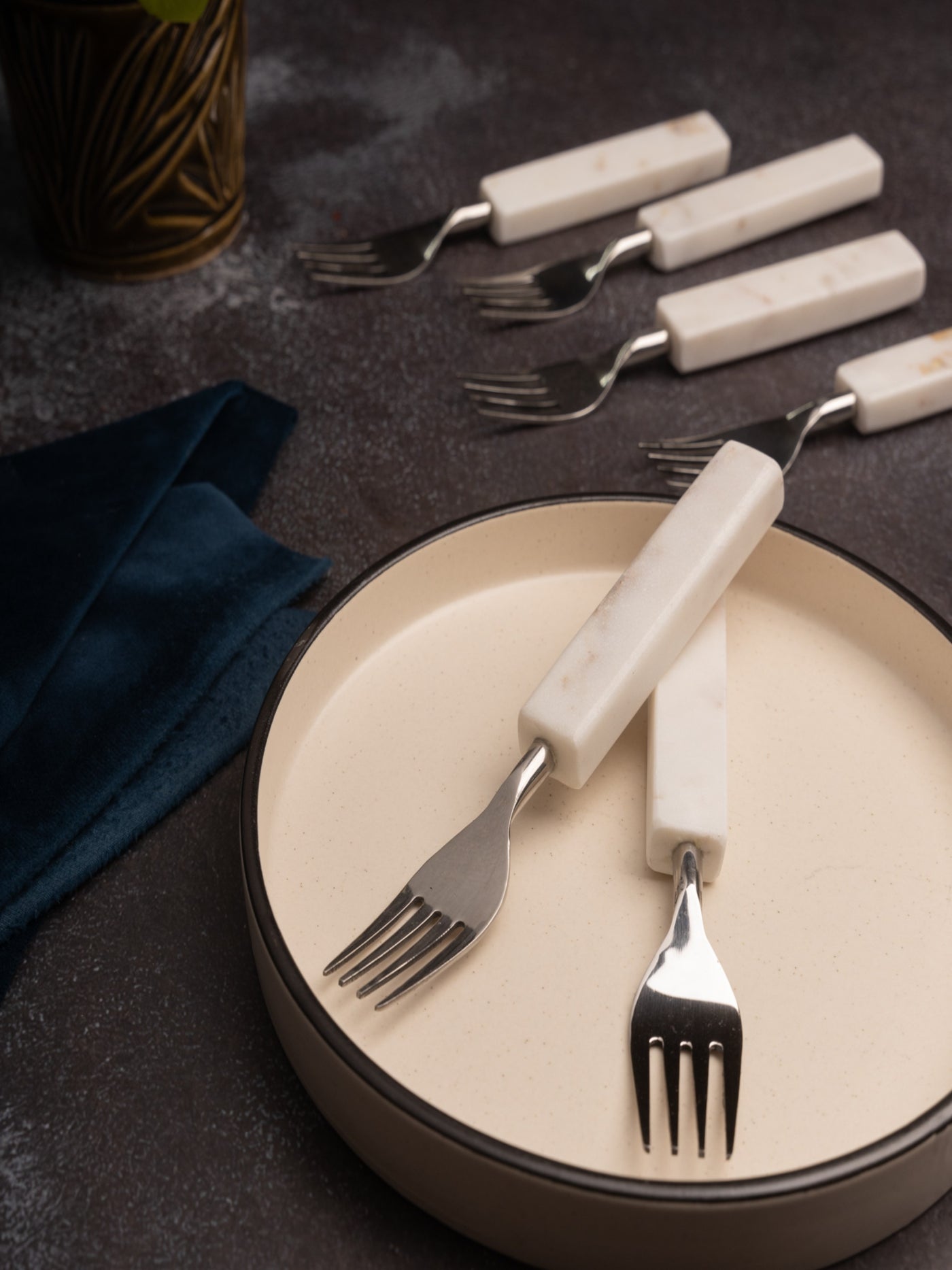 Elegant Metal Fork Set of 6 with Marble Handle – Premium Stainless Steel Cutlery for Dining & Entertaining