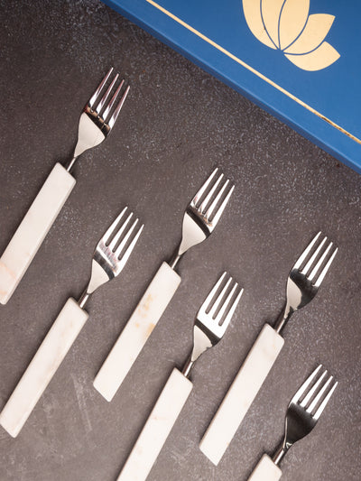 Elegant Metal Fork Set of 6 with Marble Handle – Premium Stainless Steel Cutlery for Dining & Entertaining