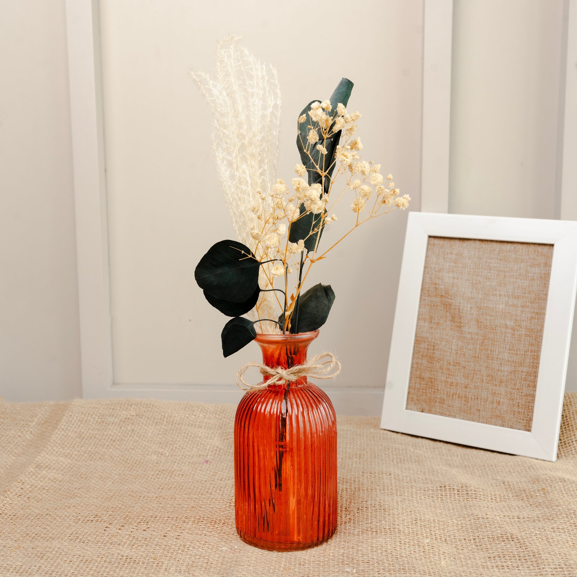 Amber Haven Large Glass Vase with Dried Flowers | Elegant Home Décor