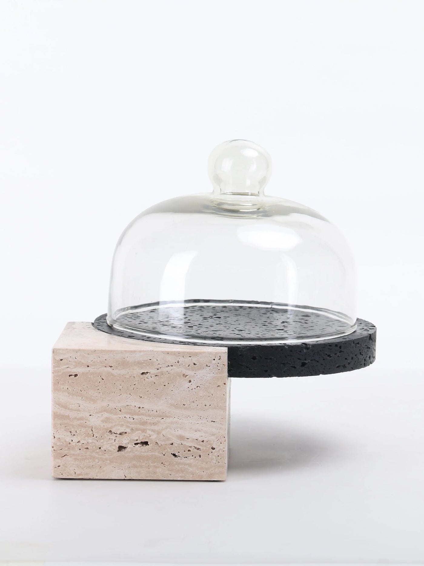 Marble-Cake And Dessert Stand With Lid - Beige & Black