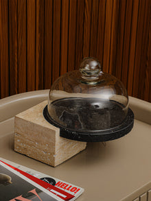 Marble-Cake And Dessert Stand With Lid - Beige & Black