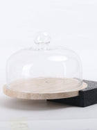 Marble-Cake And Dessert Stand With Lid - Black & Beige Large