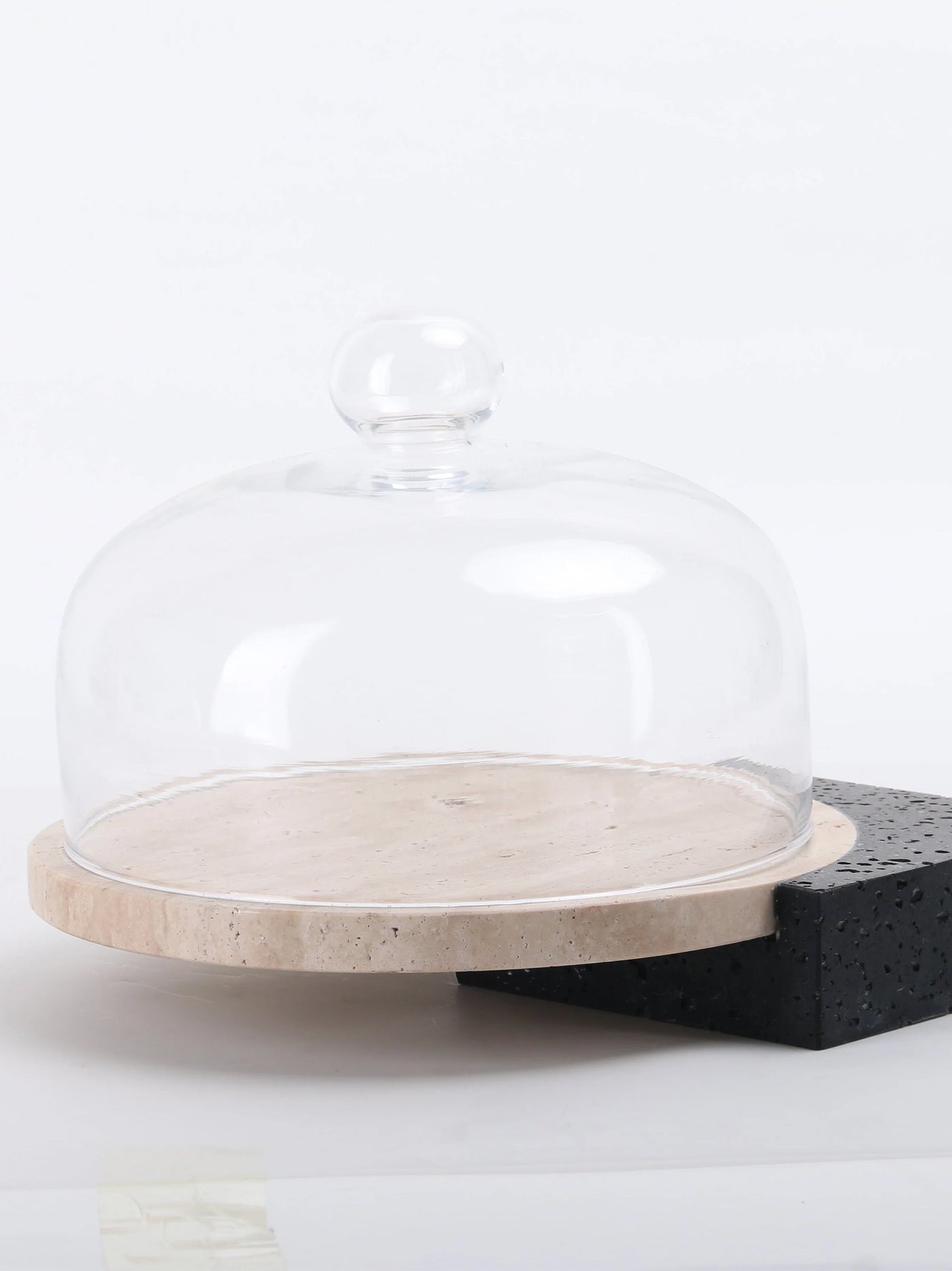 Marble-Cake And Dessert Stand With Lid - Black & Beige Large