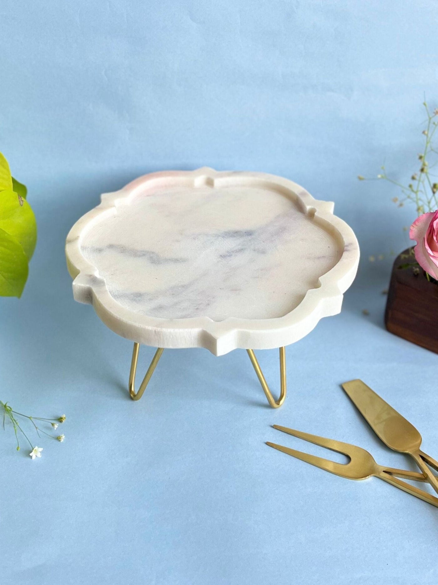 Marble Cake Stand 8 Inch Floral Shape