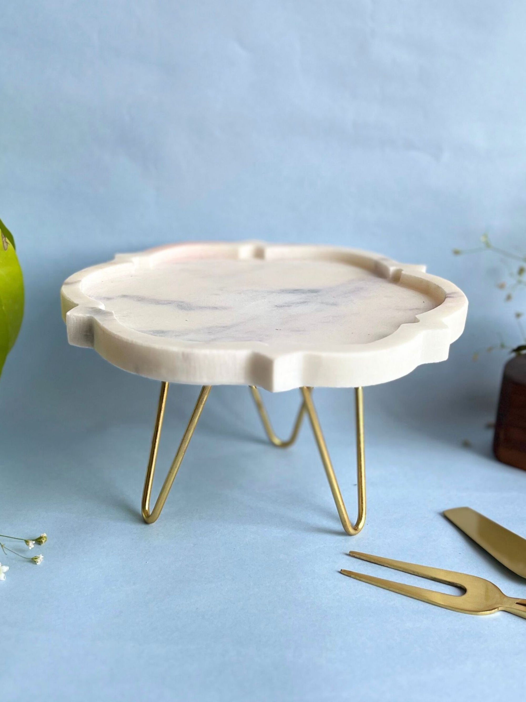 Marble Cake Stand 8 Inch Floral Shape