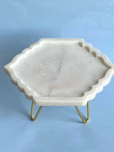 Marble Cake Stand 8 Inch - Hexagonal Leaf Shape
