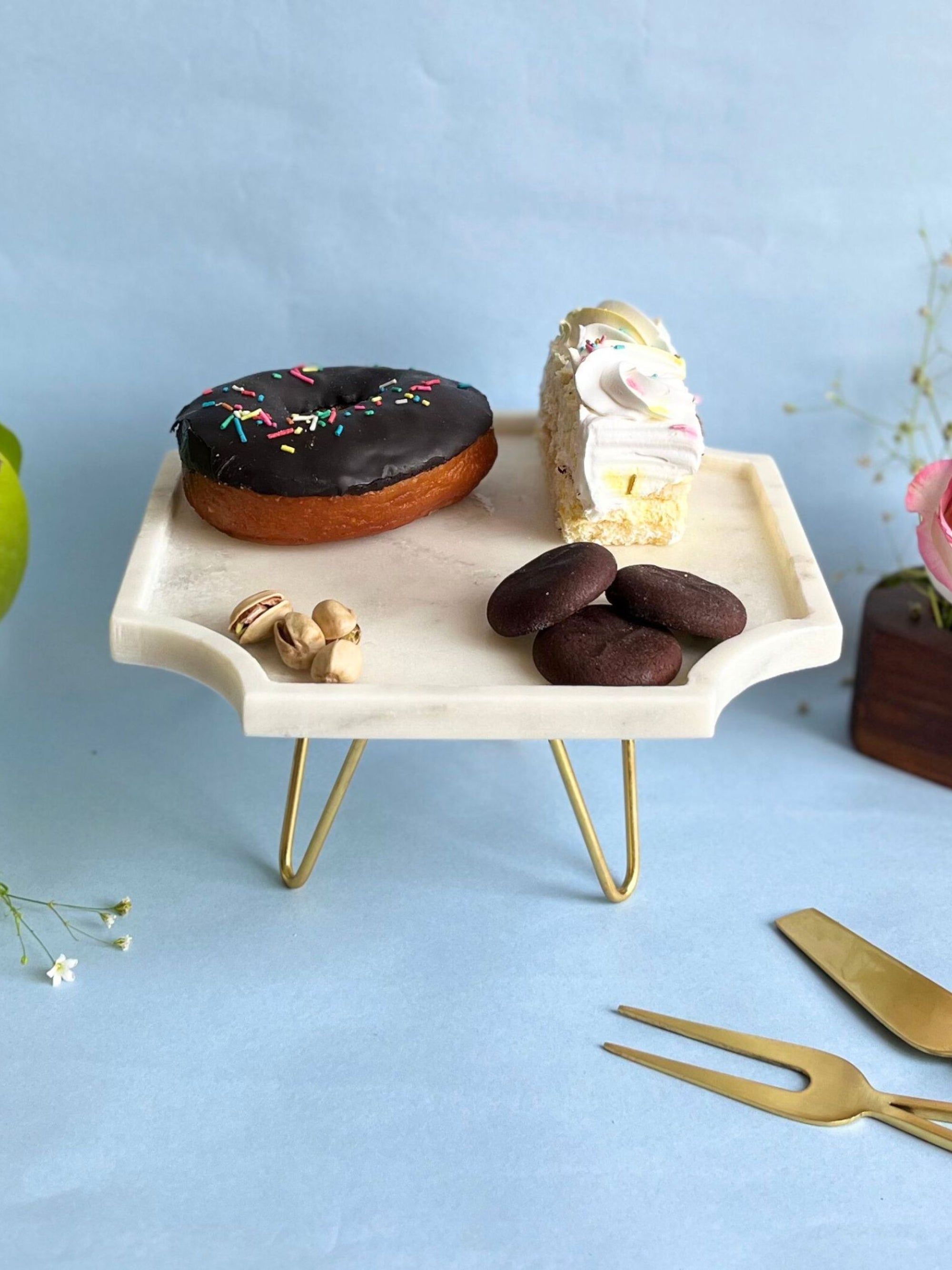 Marble Cake Stand 8 Inch - Octagon Shape