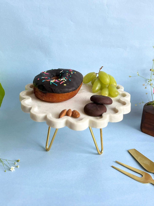 Marble Cake Stand 8 Inch - Round Floral Shape