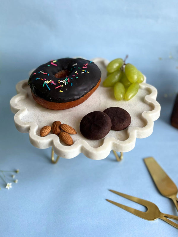Marble Cake Stand 8 Inch - Round Floral Shape