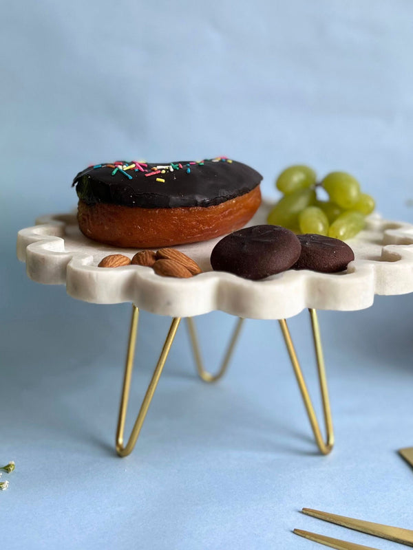 Marble Cake Stand 8 Inch - Round Floral Shape