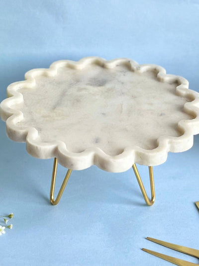 Marble Cake Stand 8 Inch - Round Floral Shape