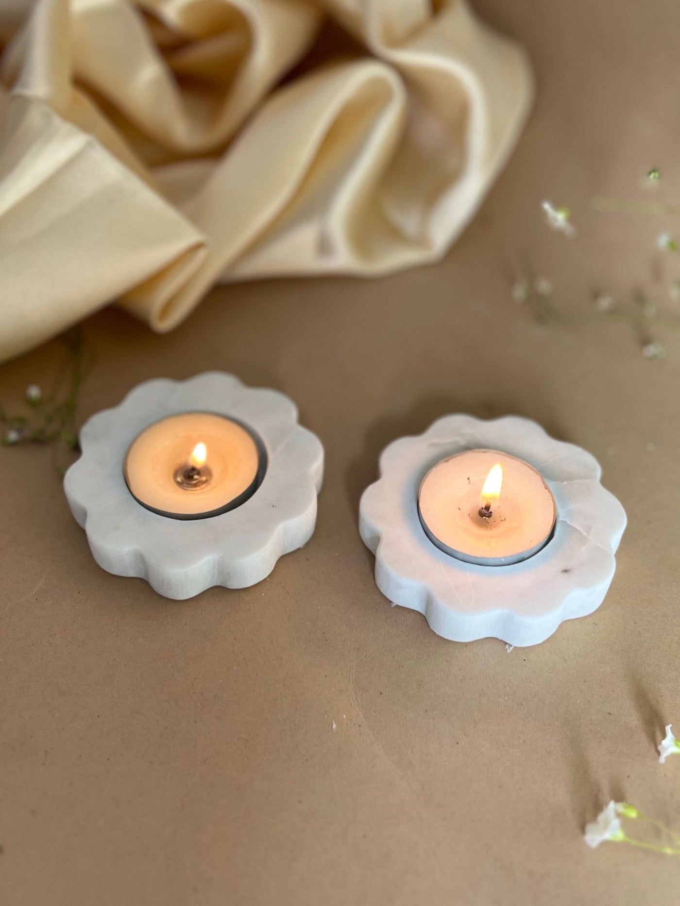 Marble Tea Light Candle Holder - Floral set of 2