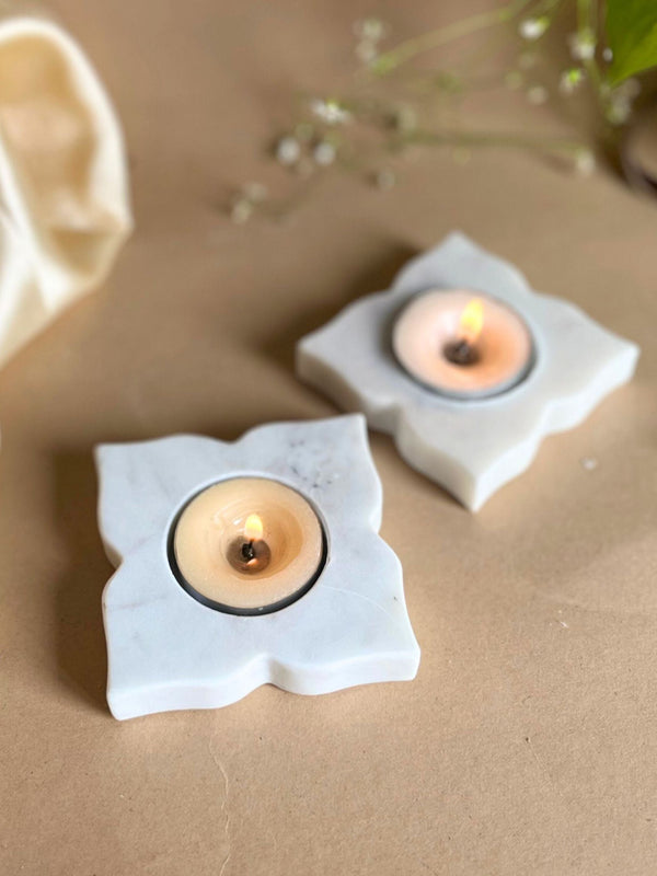 Marble Tea Light Candle Holder - Leaf set of 2