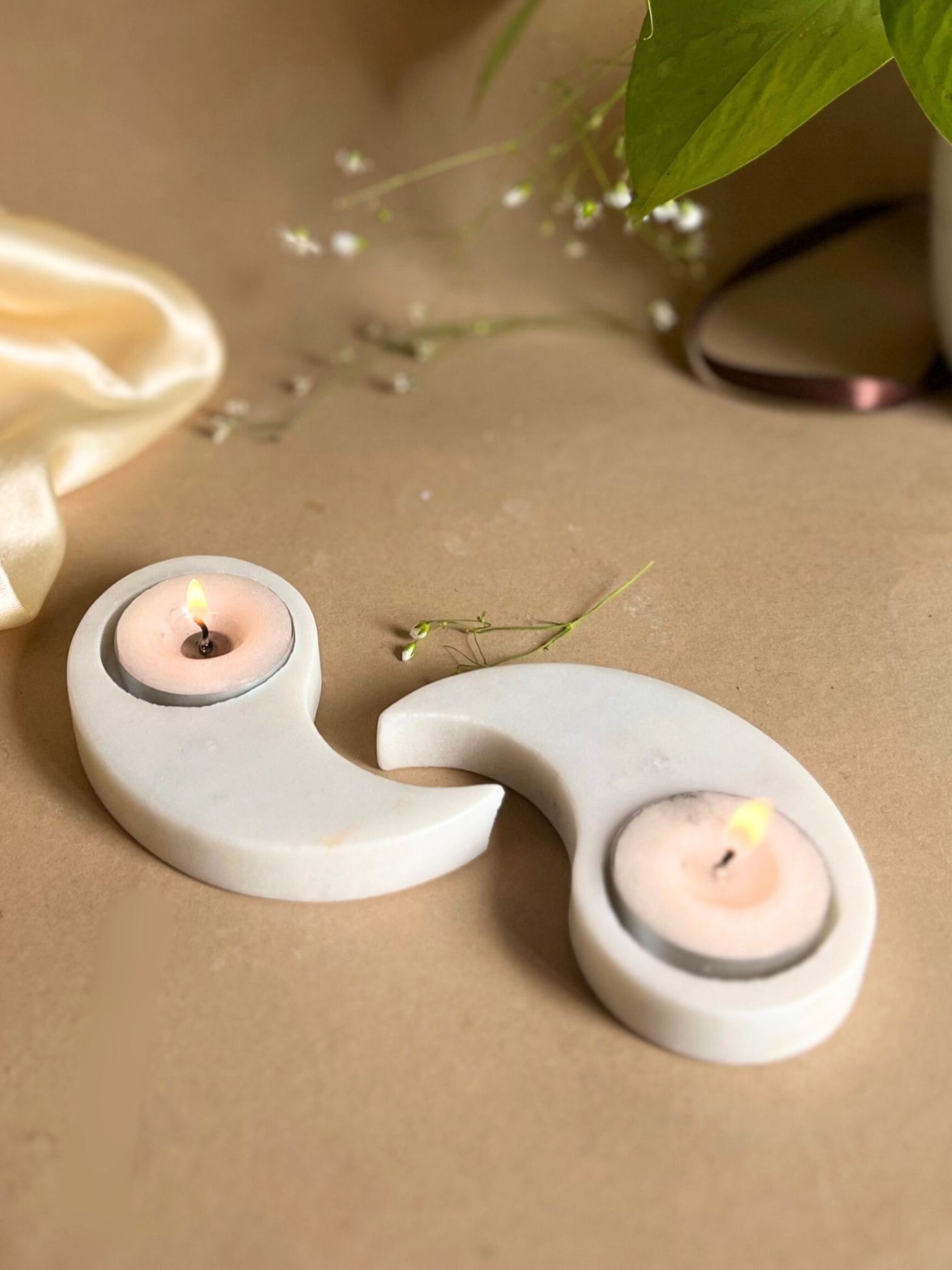 Tea Light Candle Holder  - Marble Yin Yang set of 2