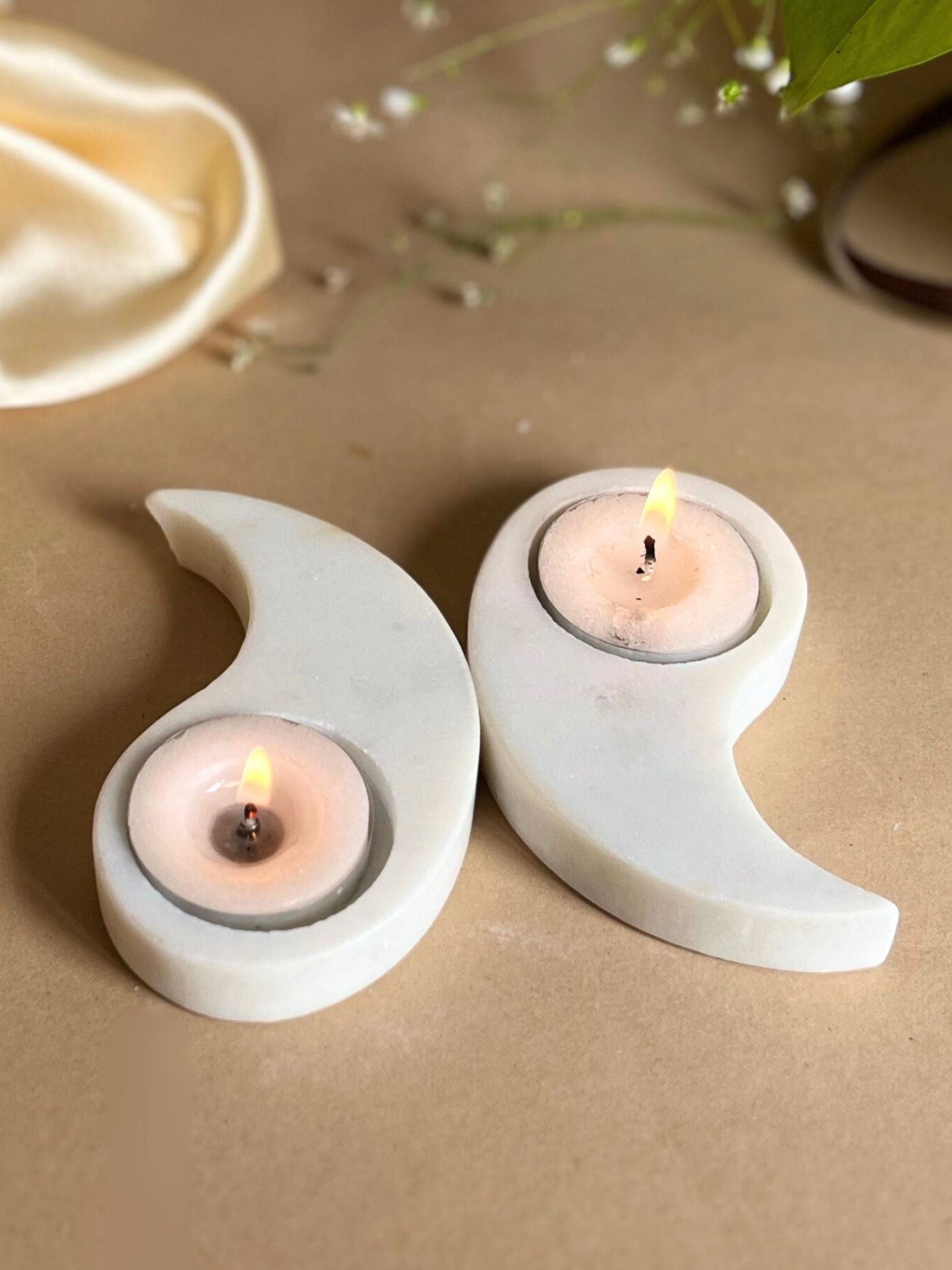 Tea Light Candle Holder  - Marble Yin Yang set of 2