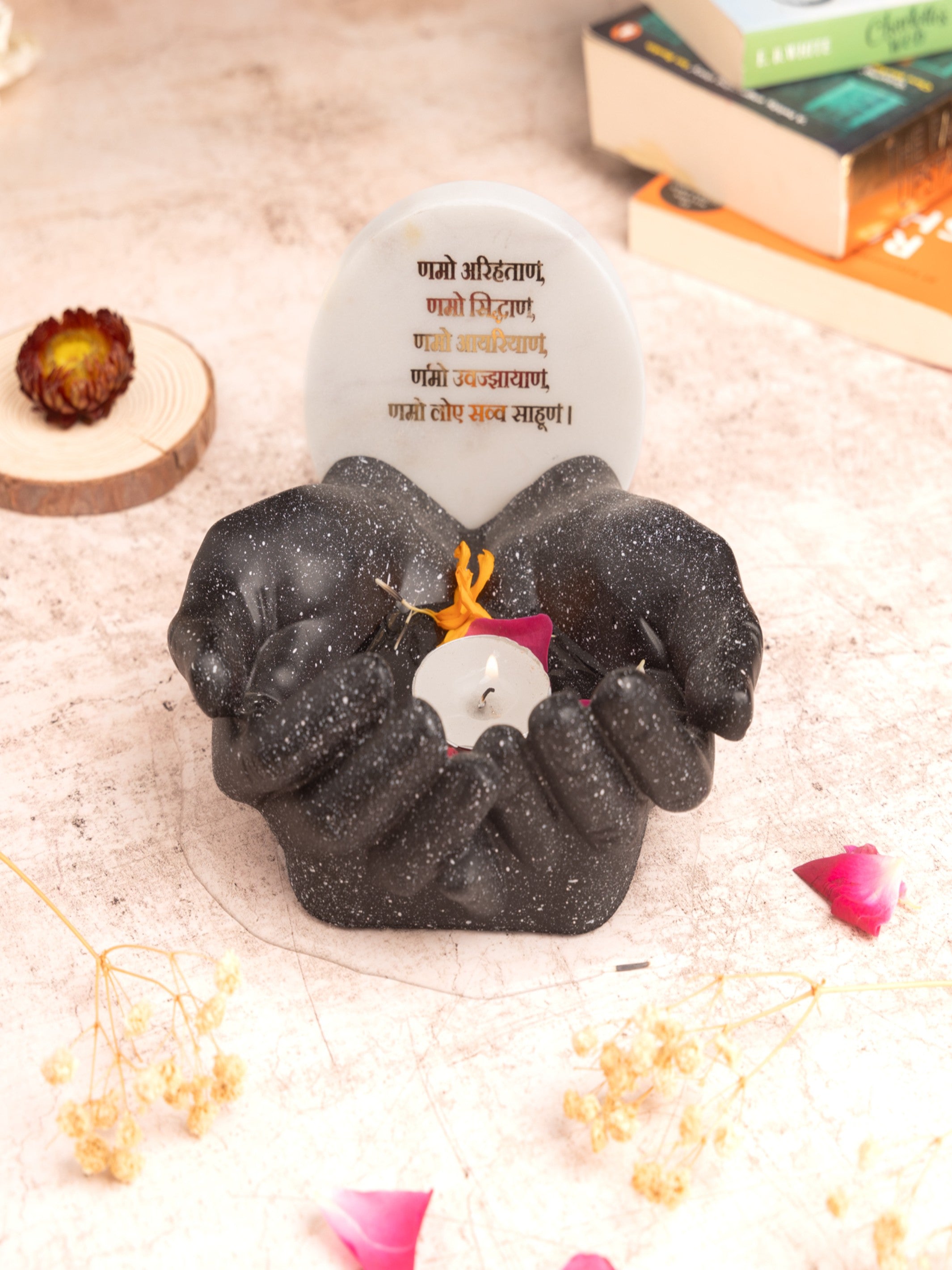 Marble Namokar Mantra Hand Urli – Spiritual Decorative Bowl for Home Temple & Meditation Spaces