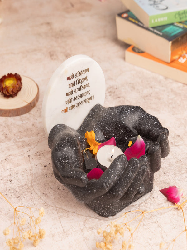Marble Namokar Mantra Hand Urli – Spiritual Decorative Bowl for Home Temple & Meditation Spaces