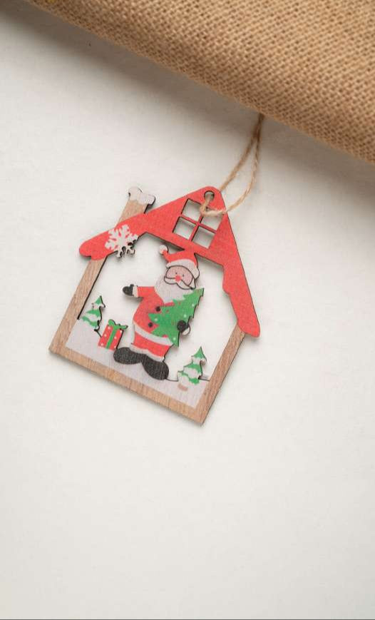 Wooden Santa in House Hanging Ornament_CC101
