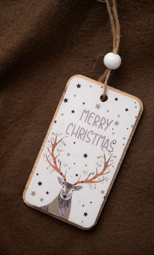 Wooden Tag Hanging Ornament with Deer & Merry Christmas Print_CC122