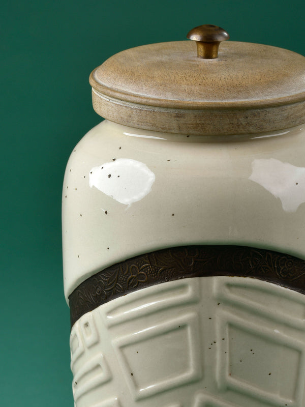 Metal & Ceramic Carved Jar