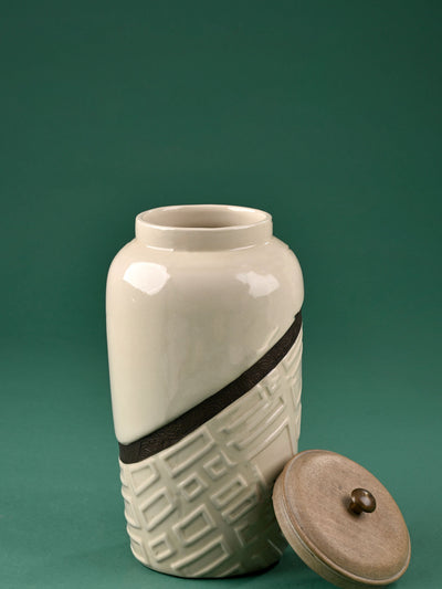 Metal & Ceramic Carved Jar
