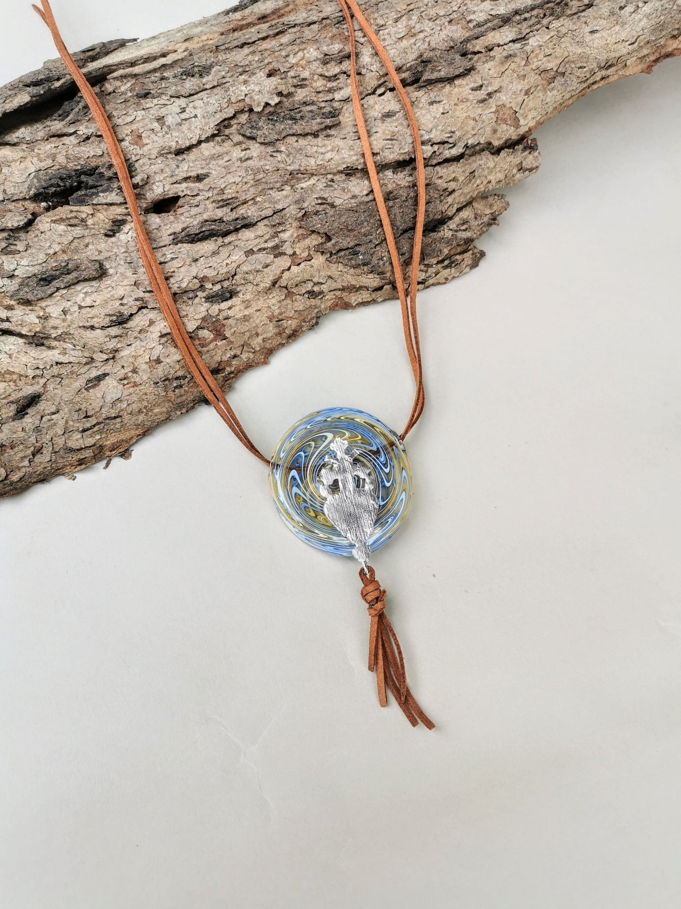 Metal Goddess in Vortex- Abstract Glass Art Necklace