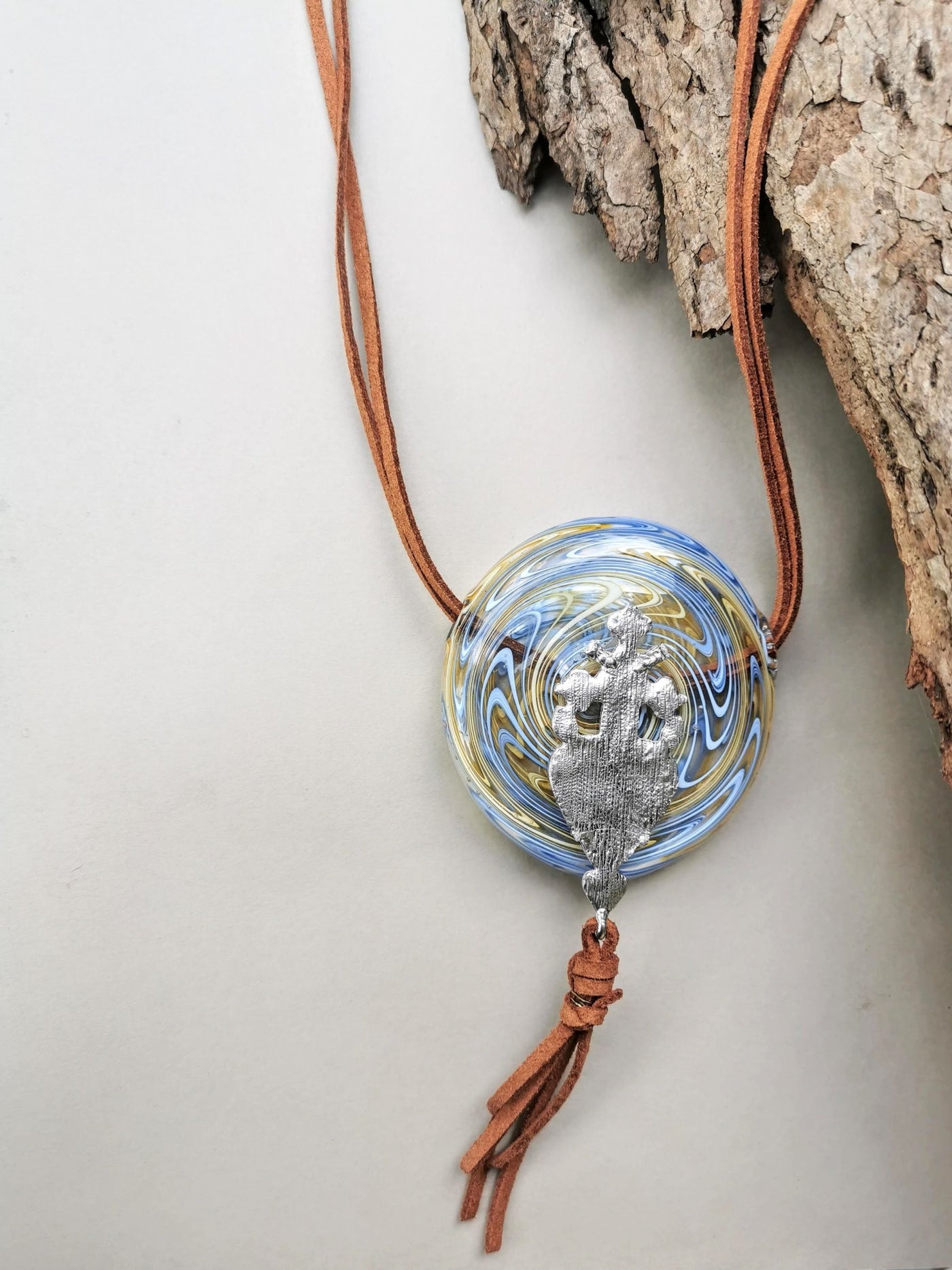 Metal Goddess in Vortex- Abstract Glass Art Necklace