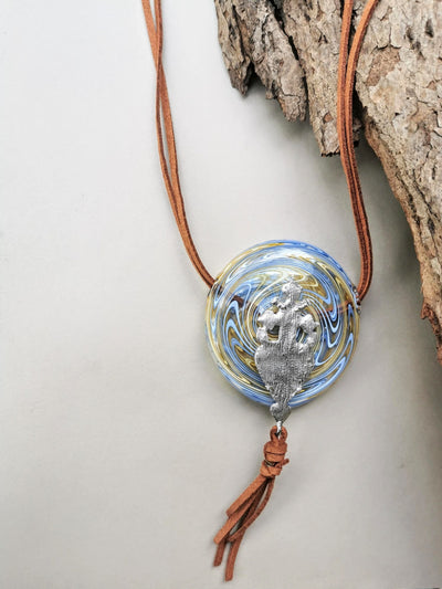 Metal Goddess in Vortex- Abstract Glass Art Necklace