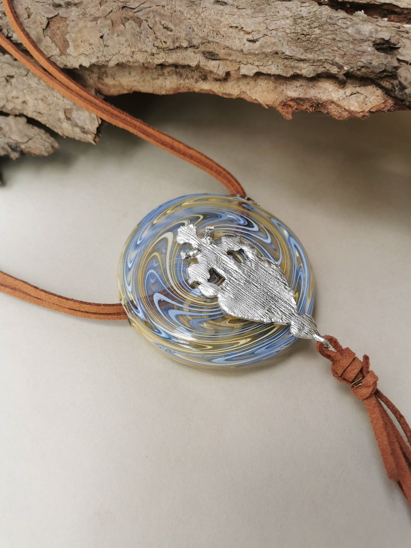 Metal Goddess in Vortex- Abstract Glass Art Necklace