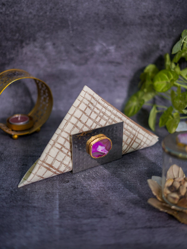 Metal Tissue Holder - Pink Agate