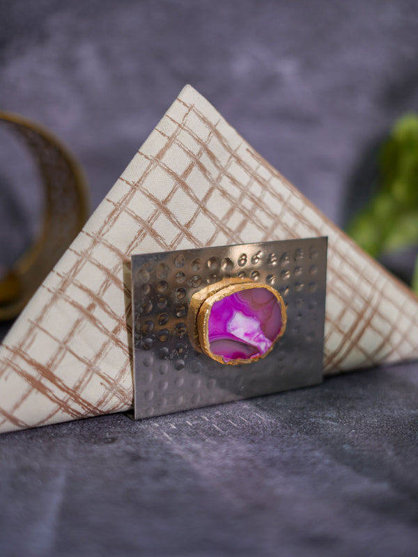 Metal Tissue Holder - Pink Agate
