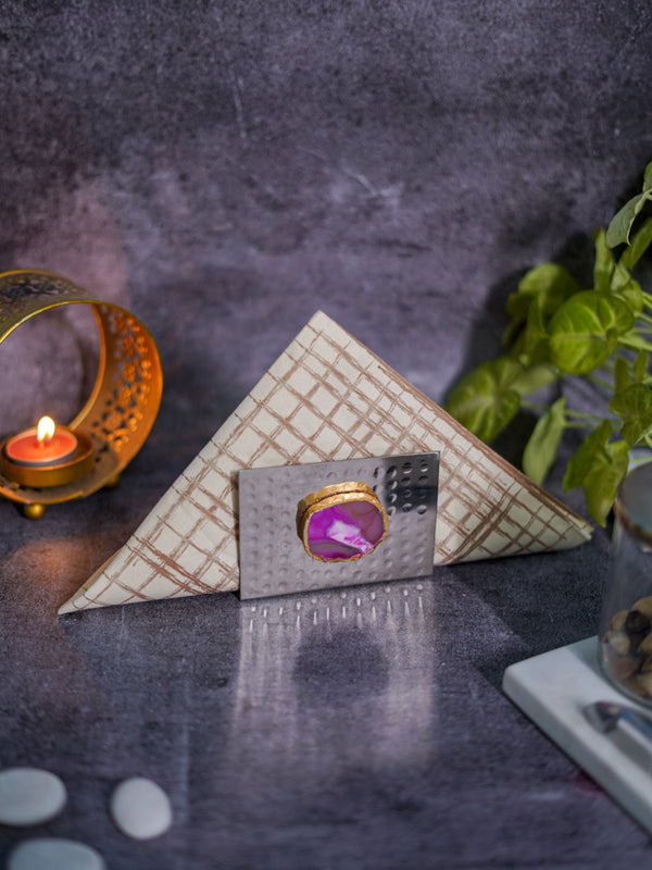 Metal Tissue Holder - Pink Agate