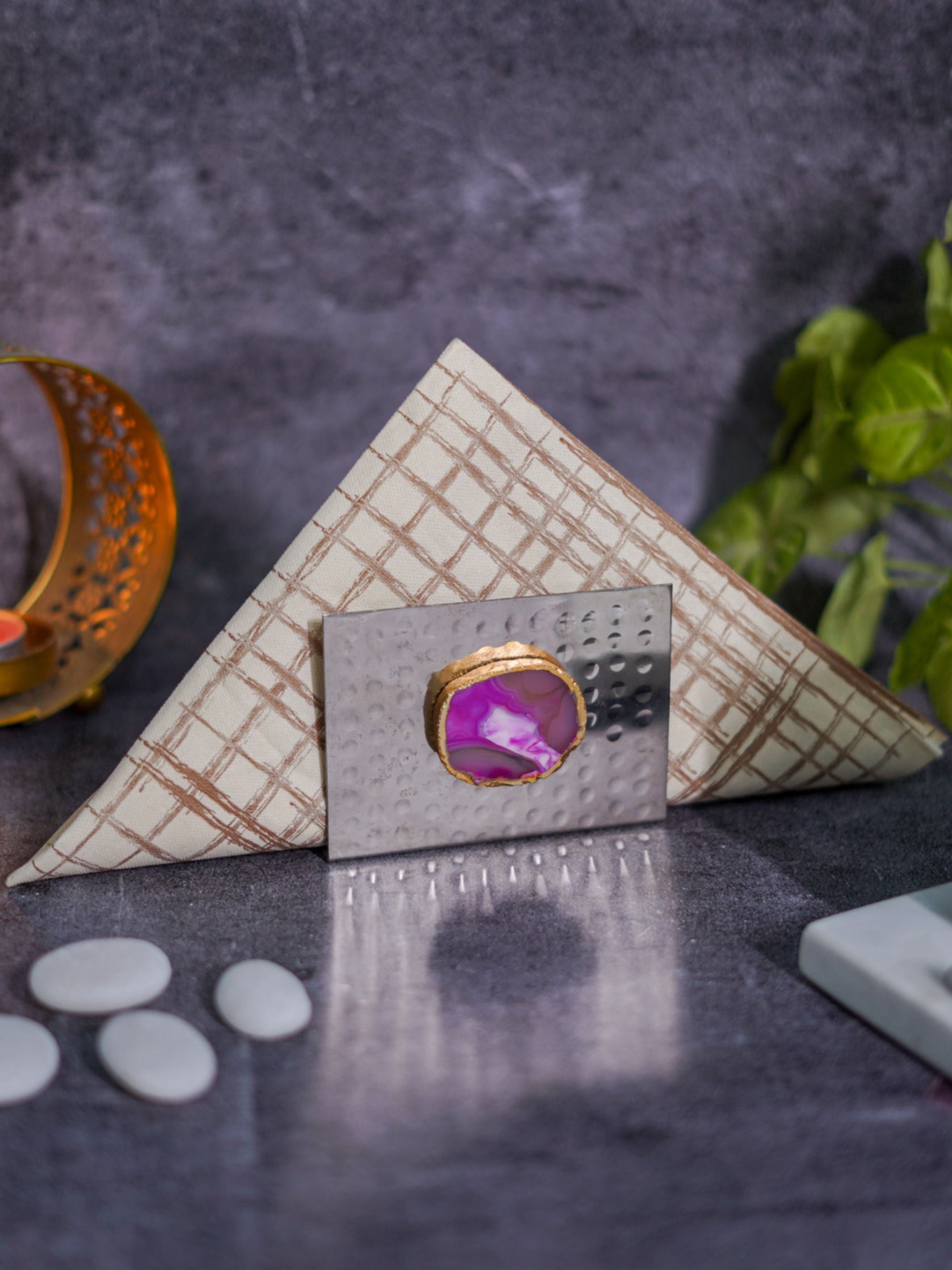 Metal Tissue Holder - Pink Agate