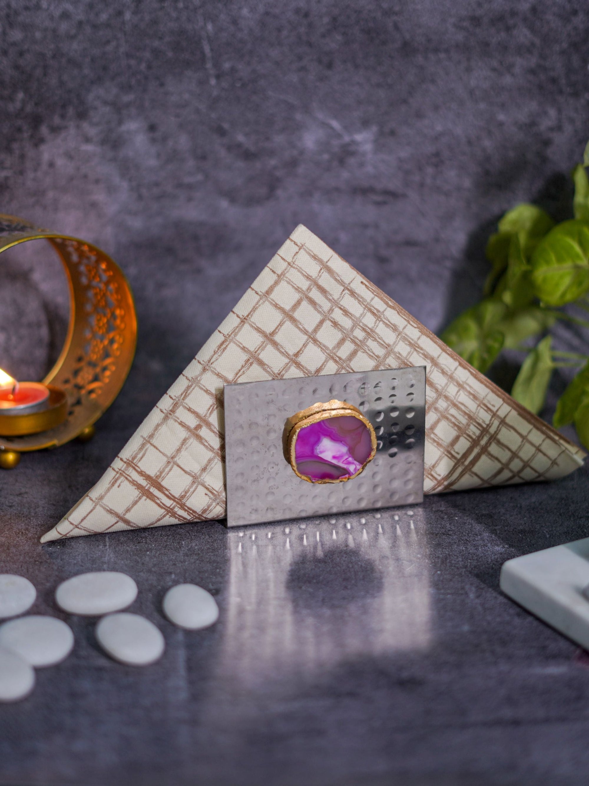 Metal Tissue Holder - Pink Agate