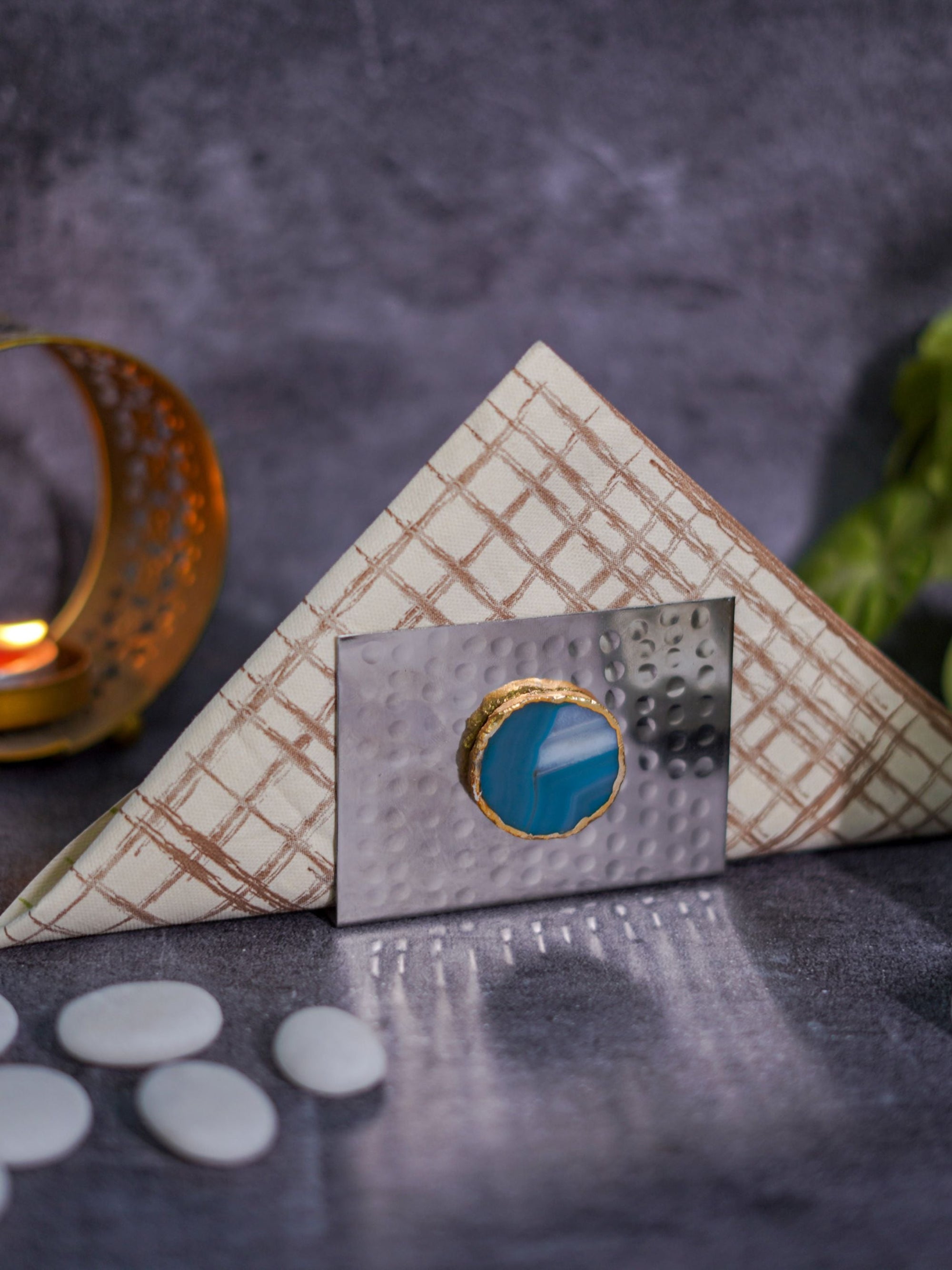 Metal Tissue Holder - Turquoise Agate