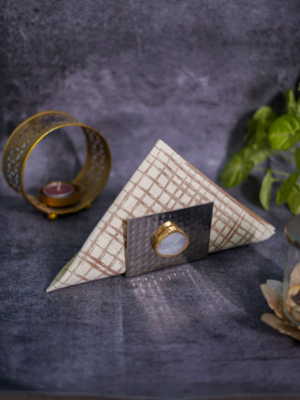 Metal Tissue Holder - White Agate