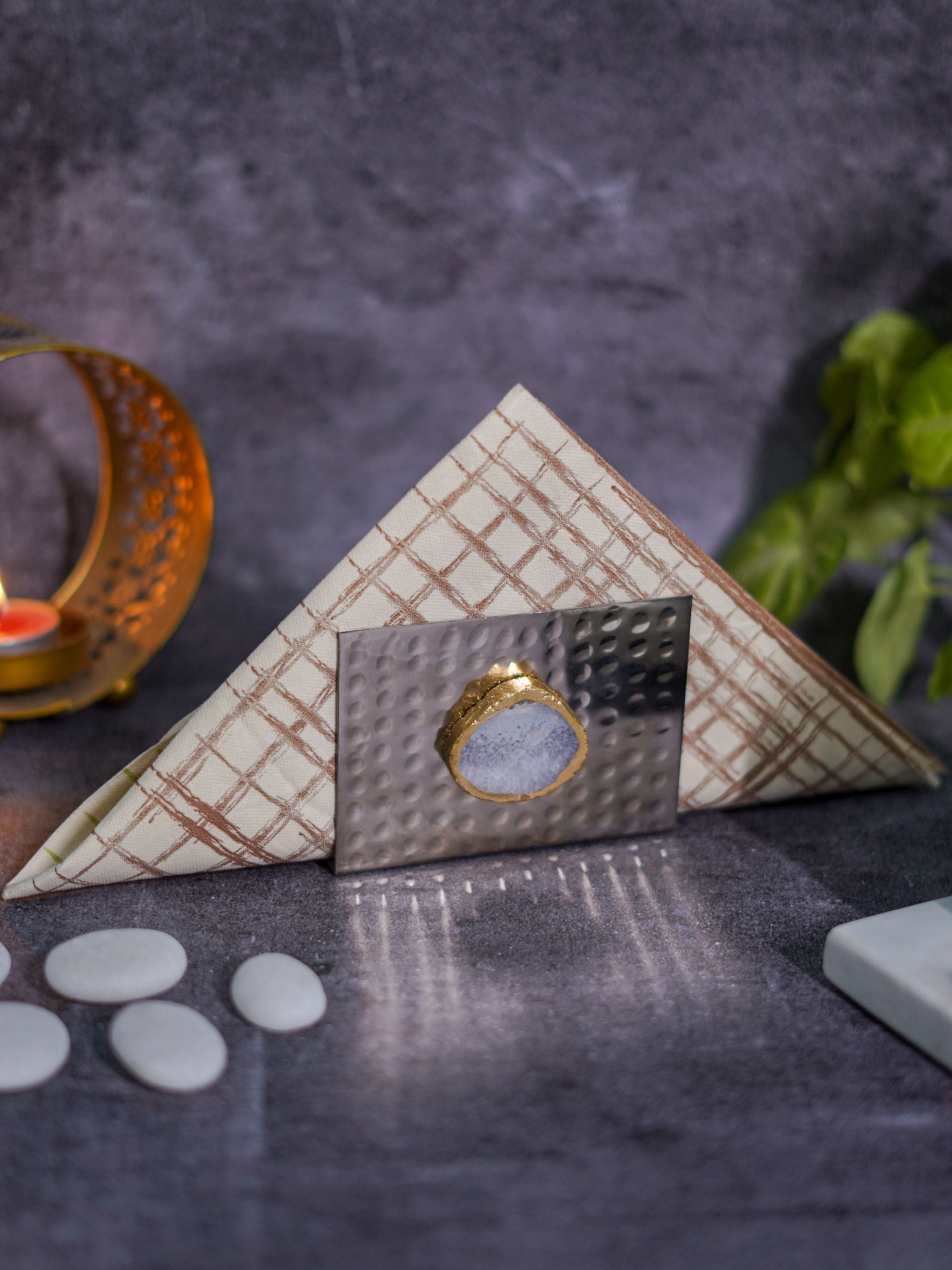 Metal Tissue Holder - White Agate