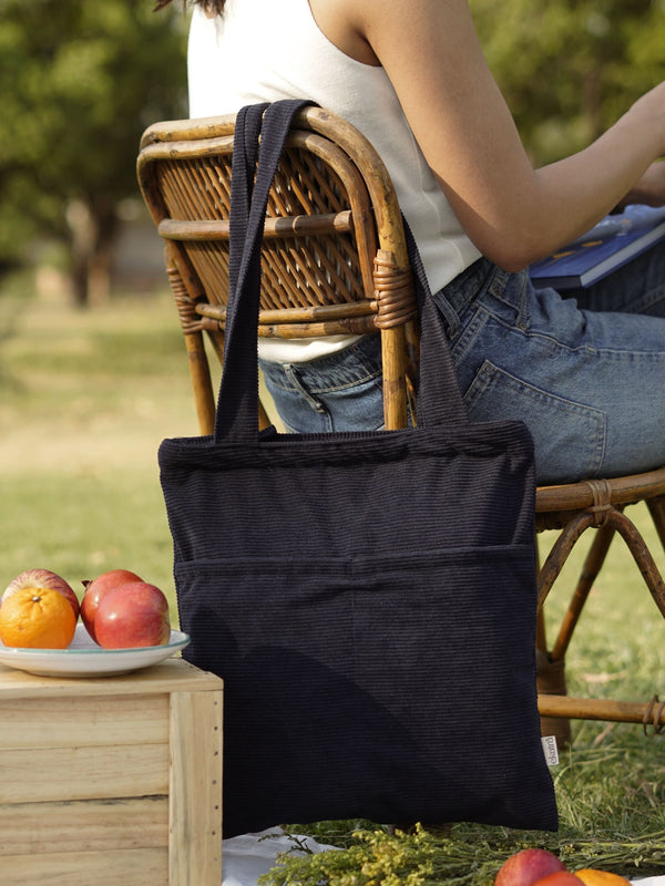 Minimalist Corduroy Day Tote - Midnight Sky