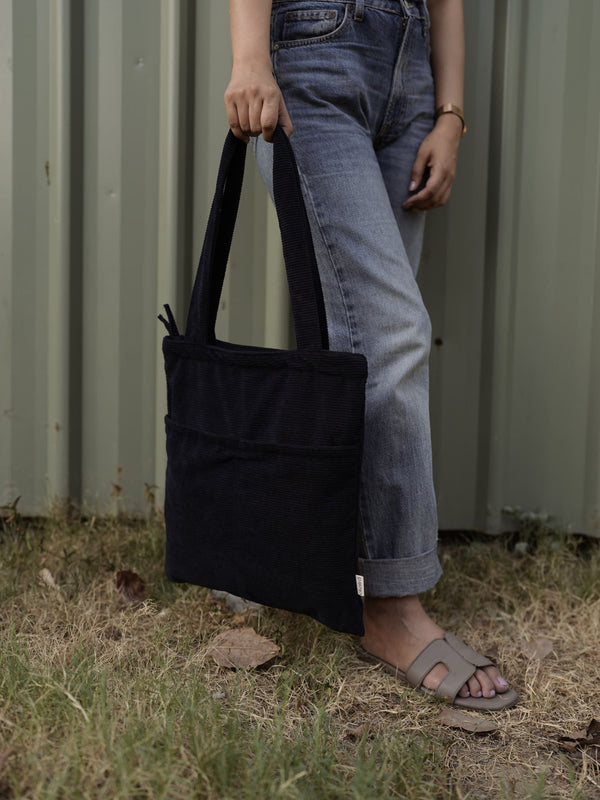 Minimalist Corduroy Day Tote - Midnight Sky
