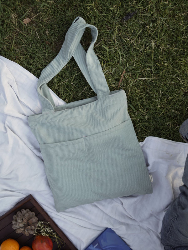 Minimalist Corduroy Day Tote - Sage