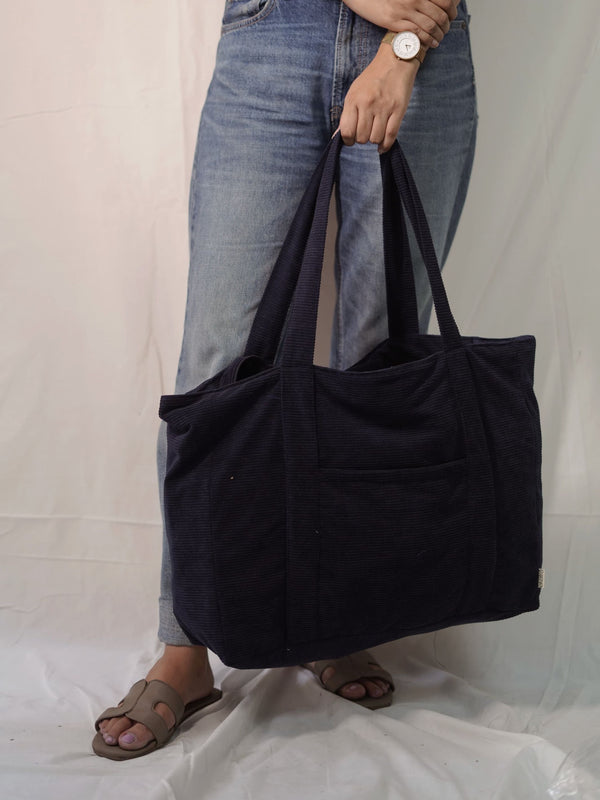 Minimalist Corduroy Shoppers Tote - Midnight Sky