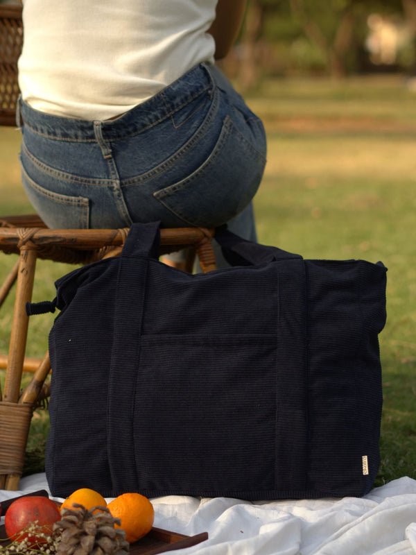 Minimalist Corduroy Shoppers Tote - Midnight Sky
