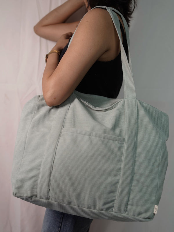 Minimalist Corduroy Shoppers Tote - Sage