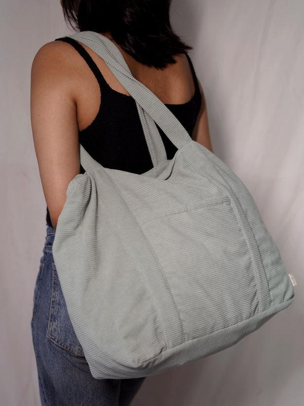 Minimalist Corduroy Shoppers Tote - Sage
